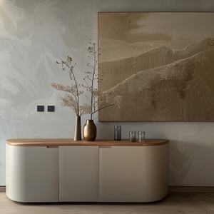 ตู้ไซด์บอร์ดโค้งสไตล์มินิมอลทันสมัย พร้อมท็อปไม้ ตู้เก็บของ 4 บาน สำหรับห้องนั่งเล่น ขายส่ง - Product Image 2