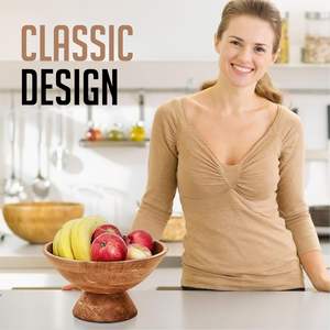 Bol sur pied en bois-Bol à pied en bois naturel pour pièce maîtresse de table à manger-Bol à fruits en bois rustique pour comptoir de cuisine - Product Image 6