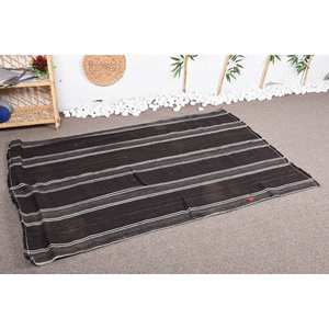 Alfombra de lana a rayas blanca y negra moderna para cabecera de entrada, felpa Rectangular de 4x5,9 pies con respaldo de látex, patrón de retazos de verano - Product Image 2