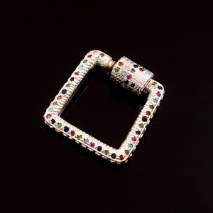 Serrure carrée en argent sterling 925 avec colliers de mode faits à la main plaqués or CZ multicolores - Product Image 6