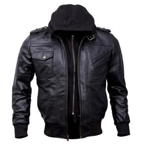 Veste en cuir véritable sur mesure, veste bomber, veste de pilote, hiver, logo avant pour homme, imperméable, coupe-vent, vintage - Product Image 1