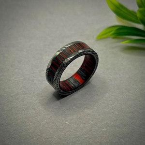 Bague artisanale en acier inoxydable plaqué platine, motif damas simple, pierre naturelle, 6 mm, forme bombée esthétique, durable - Product Image 4