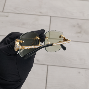 Luxury Rose Gold Rimless Crystal Rectangle Sunglasses for Women UV400 Designer Green Gradient Fashion <b>Eyewear</b> - Product Image 4