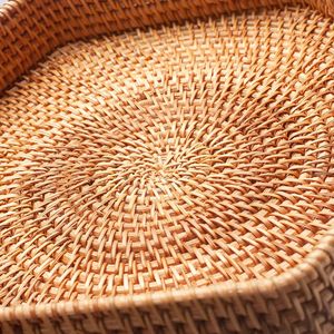 Nouvelles versions vente en gros écologique naturel rond service rotin panier décor stockage fruits à la main rotin plateau - Product Image 2