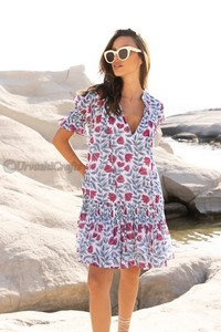 อินเทรนด์ Smocked Drop Hand-block พิมพ์ฉัตรวางเอวตกแต่ง Smocking รอบกระโปรงครึ่งแขนด้วย Smocked Ruffle - Product Image 2