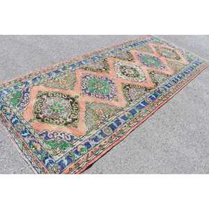 Tapis vintage, grand tapis de 4,7 x 11,7 pieds, tapis turc en laine bleu à pois - Product Image 2