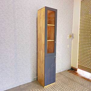 Modern Minimalist 40x40x220cm Rubber Wood Filing Cabinet with Glass Doors Lockable-for Workshop Warehouse or Bedroom-THS68018 - Product Image 5