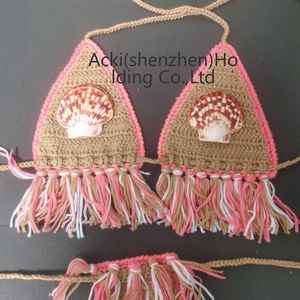 Ensemble de bikini en crochet fait main avec des pampilles et des perles, style tendance pour femmes, maillot de bain de plage - Product Image 2