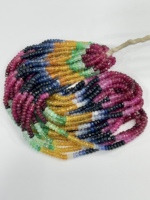 Perles Rondelles Facettées Naturelles Multi-Saphirs (Émeraudes, Rubis, Saphirs Bleus, Saphirs Jaunes) 3,5 MM, Tailles 14 Pouces, Fil de 35 cm pour Fabrication de Bijoux Qualité AAA