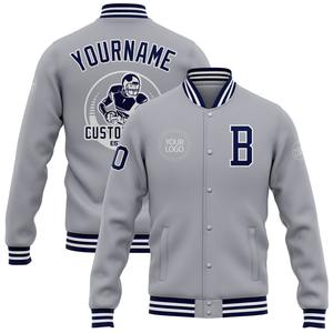 Custom gris azul marino-blanco bombardero Full-Snap Varsity Letterman chaqueta cortavientos Streetwear vintage hombres Varsity chaqueta - Product Image 1