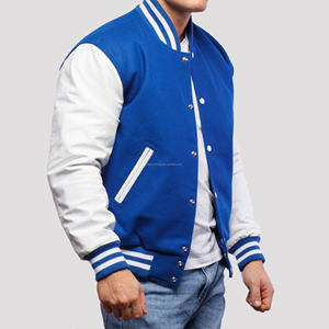 Blouson universitaire pour homme en laine avec manches en cuir, fermeture éclair, style bomber, uniforme d'équipe scolaire, patchwork - Product Image 3