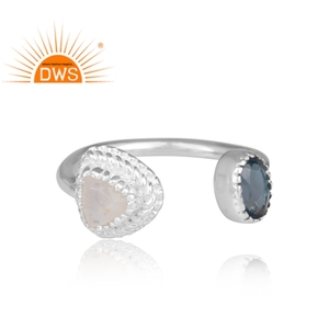 Última tendencia de plata esterlina fina Arco Iris Luna piedra y Londres Topacio Azul piedra preciosa anillo ajustable fabricante de joyería personalizada - Product Image 3