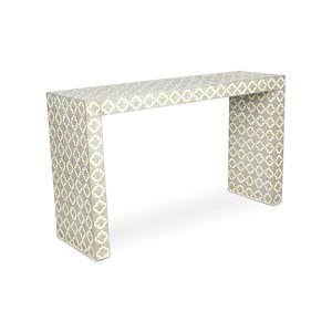 Console en incrustation d'os artisanale avec incrustation en résine bleue avec support en métal doré avec tiroirs et armoires - Product Image 3