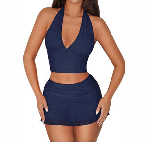 Traje de falda informal de verano para mujer de alta calidad, conjunto doble de punto sólido sin mangas para mujer, servicio OEM ODM - Product Image 1