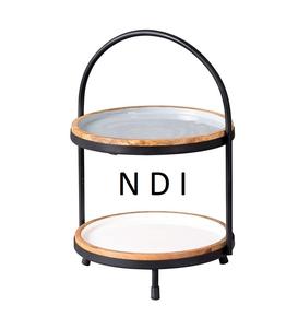 Support à gâteau décoratif à 2 niveaux en bois de haute qualité, avec plateau en bois, finition noire thermolaquée, à prix réduit - Product Image 1