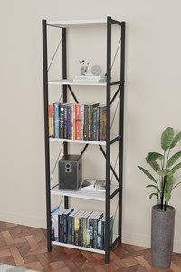 Modern 5 Tier Etagere Bookcase Steel Frame <b>White</b> <b>Shelves</b> Freestanding Backless Storage <b>Shelf</b> for Home Living Room Furniture - Product Image 5