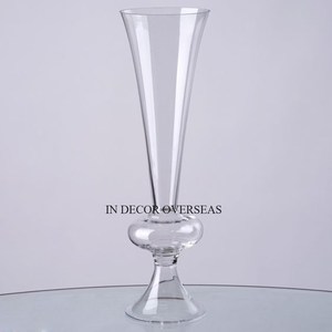 Verre clair de haute qualité fait Unique Designer élégant mariage et événements Table pièce maîtresse décoration trompette Vase - Product Image 4