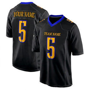 Camiseta de Fútbol Americano Azul Personalizable para Hombre, Manga Corta, Cuello en V, Malla Transpirable, Absorbe la Humedad, Impresión del Nombre del Equipo, 100% - Product Image 5