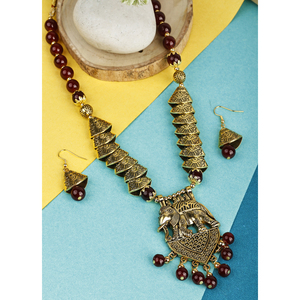 Maroon Oxidised Brass Jewelry Samosa Elephant Design with <b>Garnet</b> Stone for Party Occasions - Product Image 1