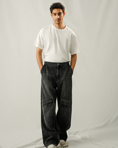 2025 tendance hommes coupe ample Baggy Denim pantalon noir pierre lavage respirant solide motif en gros approvisionnement en vrac - Product Image 1