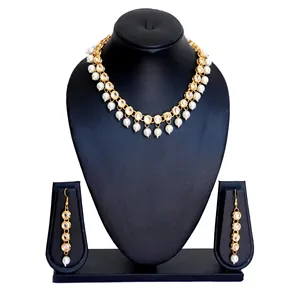 Ensemble de collier Kundan plaqué or 18 carats pour femmes, bijoux fins de luxe avec perles blanches, zircon, rubis, perle et cuivre pour cadeaux - Product Image 3