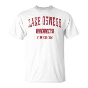 T-shirt rossa vintage Lake Oswego Oregon Est 1847 - Product Image 1