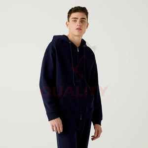 High Quality Men's Zipper <b>Hoodie</b> Embroidered Winter Thermal Streetwear Style Drop Shoulder Solid Pattern Print 100% Heavy Cotton - Product Image 4