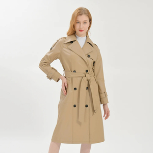 Abrigo de Cuero Tipo Gabardina para Mujer, Piel de Oveja Genuina, Color Marrón, Abrigo Largo de Invierno - Product Image 1