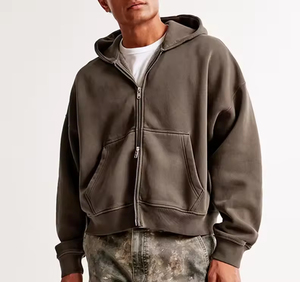 Sudaderas con capucha con cremallera de algodón 100% personalizadas para hombres Unisex de talla grande Boxy Fit Drop Shoulder Cropped Hoodie Beaded Technique grueso invierno - Product Image 1