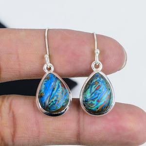 <b>Top</b> Quality 925 Sterling Silver Plated Bohemian Style Fashionable <b>Rainbow</b> Calsilica Gemstone Natural Bezel Anniversary Earring - Product Image 2