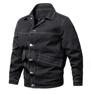 แจ็คเก็ตยีนส์โอเวอร์ไซส์แบบสั่งทำพิเศษ ขายดี ปกตั้ง ปักโลโก้ด้านหน้า ซิปหน้า สไตล์แฟชั่นสตรีทแวร์ ลุคซักฟอก สำหรับผู้ชาย - Product Image 2