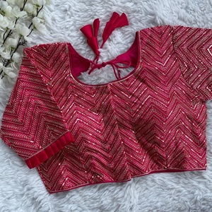 Blusa de trabajo de secuencia bordada Vintage para mujer, ropa de fiesta étnica de lujo de seda de Milán Lista de calidad de exportación India - Product Image 3