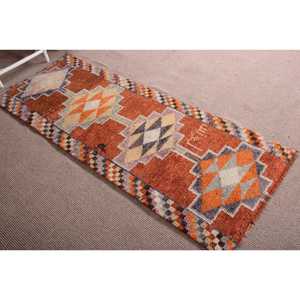 Vintage Herki <b>Runner</b> <b>Rug</b> 2.7x6.8 ft (81x206 cm), Turkish Orange Floral Wool <b>Rug</b> - Product Image 3