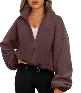 Vestes en polaire pour femmes, sweat-shirts oversize à fermeture éclair, vêtements d'hiver, manches longues, crop top en sherpa, tenues d'automne, mode - Product Image 3