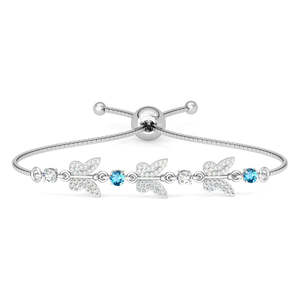 NOVAMART Fine 925 Pure <b>Silver</b> Blue Butterfly <b>Charm</b> <b>Bracelet</b> with Diamond and Pearl Rhodium Plated Beaded Bangles for Gift Wholes - Product Image 6