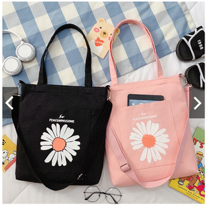 Vente en gros logo personnalisé style coréen dames multicolore école toile sac à main à la mode pour étudiants sac à provisions bandoulière - Product Image 2