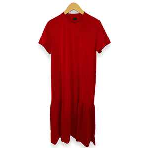 Vestido MIDI informal de alta calidad para mujer con poliéster duradero Cómodo mangas cortas Cintura caída-Patrón sólido 'Selena' - Product Image 1