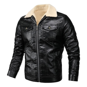 Veste en cuir à capuche pour homme Vêtements d'hiver Logo brodé personnalisé Noir Veste en cuir véritable 100% avec poches zippées - Product Image 2