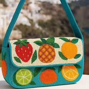 Sac à perles multicolores avec poignée, sac à main, sac décontracté, artisanat indien, fait main, sac baguette - Product Image 1