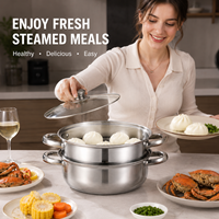 Ensemble de casseroles vapeur multicouches en acier inoxydable écologique avec couvercle en verre pour la maison et la restauration (vente en gros)