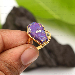 Natural Purple Copper Mohave <b>Turquoise</b> 11x17mm 925 Sterling Silver Minimalist Bohemian Eternity Coffin Wedding Bezel Setting - Product Image 4