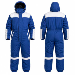 <b>Boys</b> Blue White Color Blocking Winter Snowsuit Full Length Hooded Waterproof With Side Pockets Casual Tracksuit - Product Image 1