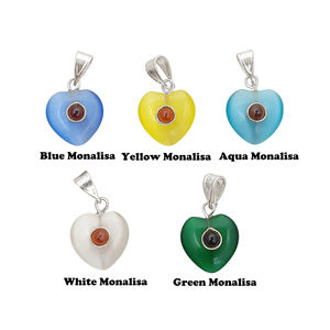 Handmade Monalisa Cat's Eye Charm Natural Gemstone Jewelry Cat's Eye Puffy <b>Heart</b> Charms 925 Sterling Silver Bail Setting <b>Pendant</b> - Product Image 6