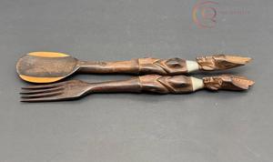 Rustic Modern <b>Wooden</b> <b>Cutlery</b> Set Sustainable Tableware with Natural Grain Texture - Product Image 3