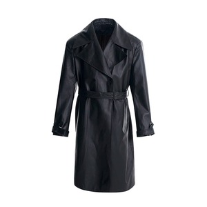 Custom <b>Men's</b> High Street Solid Color <b>Long</b> Sleeve Trench <b>Coat</b> Stand Niche Shoulder <b>Pad</b> Silhouette Genuine Leather Darkwear Lace - Product Image 1
