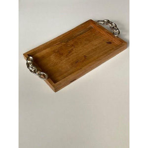 Plateau de service rectangulaire décoratif en bois d'acacia artisanal avec poignées en forme de branche plaquées or, écologique - Product Image 6