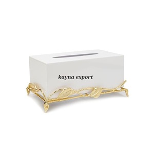 Venta caliente caja de pañuelos de acero inoxidable con PVD recubierto de oro Venta caliente caja de pañuelos de metal de diseño personalizado con Palmera en el lado - Product Image 3