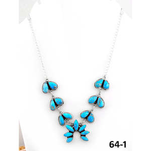 Collier en argent sterling et pierres blanches du sud-ouest, fait main, avec chaînes perlées classiques à motifs floraux et ancre, et chiffres - Product Image 1