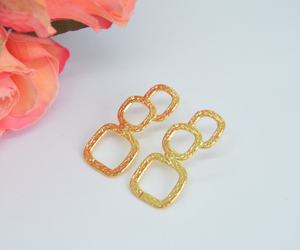 Nueva moda clásico diamante Aleación de Zinc dorado moderno Stud pendientes hechos a mano joyería geométrica texturizada - Product Image 5