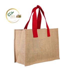 Sac fourre-tout en toile de jute pliable de haute qualité imprimé sur mesure avec couleur et taille personnalisées et cuir gaufré avec logo - Product Image 1